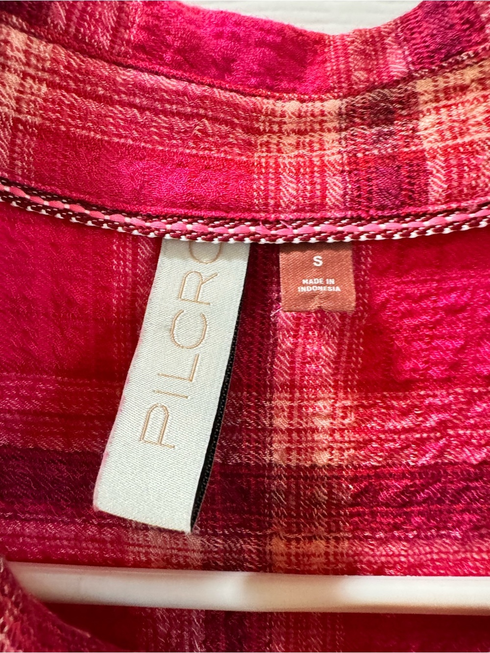 Anthropologie Pilcro seamed plaid button down shirt shades of pink, red Casual - Picture 3 of 8